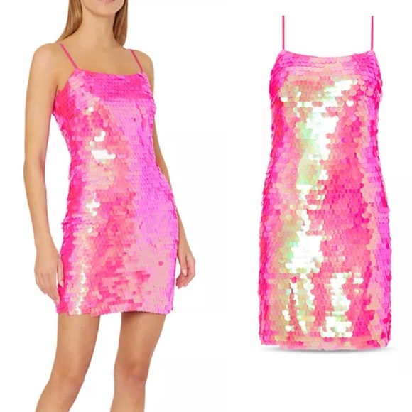 Milly Dresses & Skirts - NWT Milly Lucy pink disc sequins mini dress size 6 Barbie Las Vegas bachelorette
